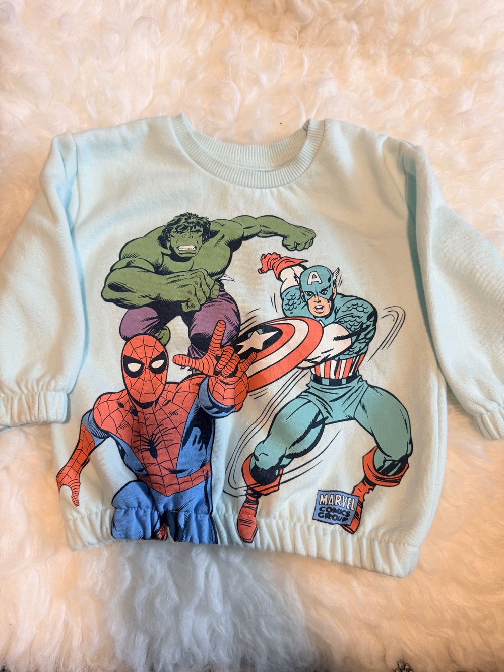 Marvel Kids' Light Blue Superhero Sweatshirt - Spiderman, Hulk & Captain America